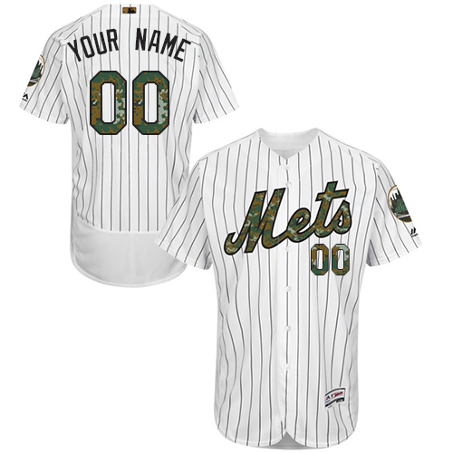 Men's New York Mets Customized Authentic White 2016 Memorial Day Fashion Flex Base Baseball Jersey