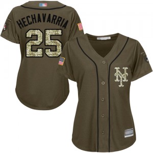 Authentic Women's Adeiny Hechavarria Green Jersey - #25 Baseball New York Mets Salute to Service