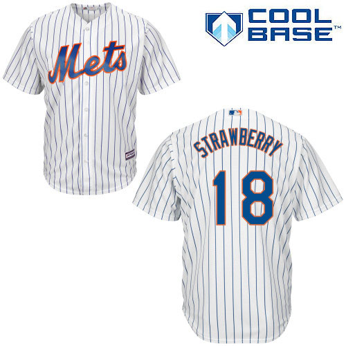 Men's New York Mets #18 Darryl Strawberry Replica White Home Cool Base Baseball Jersey