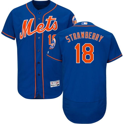 Men's New York Mets #18 Darryl Strawberry Royal Blue Alternate Flex Base Authentic Collection Baseball Jersey