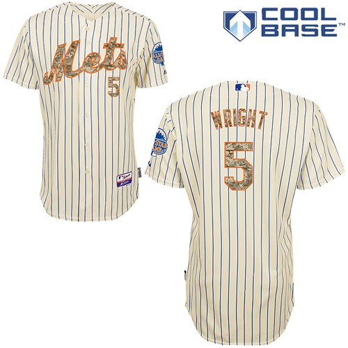 Men's New York Mets #5 David Wright Authentic Cream USMC Cool Base Baseball Jersey