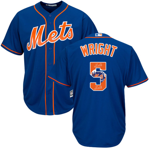 Men's New York Mets #5 David Wright Authentic Royal Blue Team Logo Fashion Cool Base Baseball Jersey
