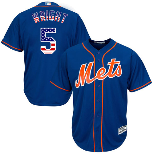 Men's New York Mets #5 David Wright Authentic Royal Blue USA Flag Fashion Baseball Jersey