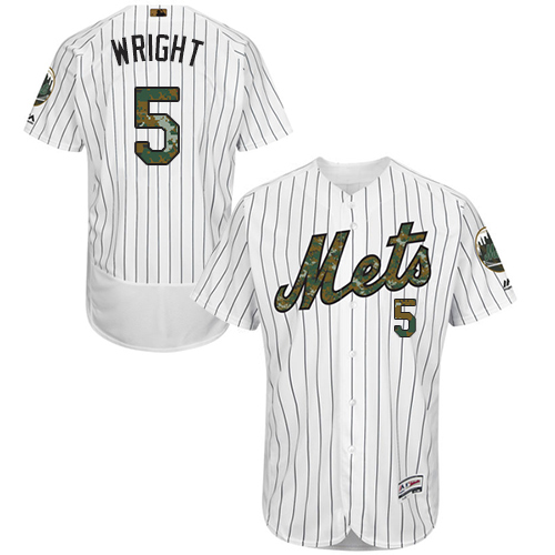 Men's New York Mets #5 David Wright Authentic White 2016 Memorial Day Fashion Flex Base Baseball Jersey