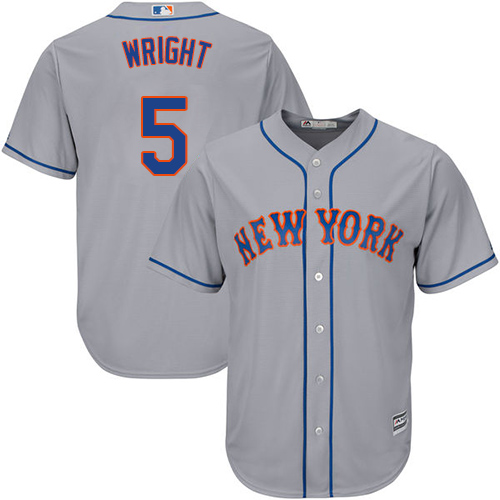 Men's New York Mets #5 David Wright Replica Grey Road Cool Base Baseball Jersey