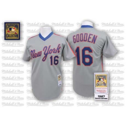 Men's New York Mets #16 Dwight Gooden Authentic Grey Throwback Baseball Jersey