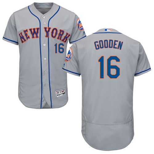 Men's New York Mets #16 Dwight Gooden Grey Road Flex Base Authentic Collection Baseball Jersey