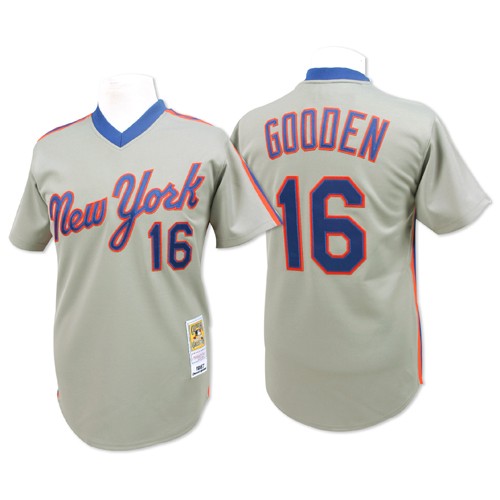 Men's New York Mets #16 Dwight Gooden Replica Grey Throwback Baseball Jersey