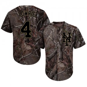 Authentic Men's Jed Lowrie Camo Jersey - #4 Baseball New York Mets Flex Base Realtree Collection