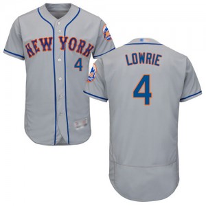 Authentic Men's Jed Lowrie Grey Road Jersey - #4 Baseball New York Mets Flex Base