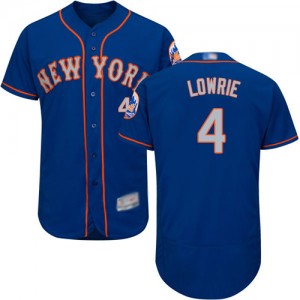 Authentic Men's Jed Lowrie Royal/Gray Alternate Jersey - #4 Baseball New York Mets Flex Base