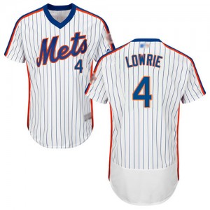 Authentic Men's Jed Lowrie White Alternate Jersey - #4 Baseball New York Mets Flex Base