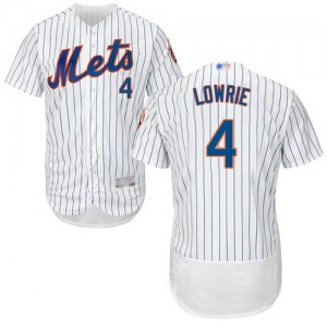 Authentic Men's Jed Lowrie White Home Jersey - #4 Baseball New York Mets Flex Base