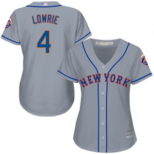 Authentic Women's Jed Lowrie Grey Road Jersey - #4 Baseball New York Mets Cool Base