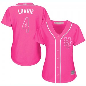 Authentic Women's Jed Lowrie Pink Jersey - #4 Baseball New York Mets Cool Base Fashion