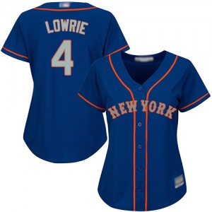 Authentic Women's Jed Lowrie Royal Blue Alternate Road Jersey - #4 Baseball New York Mets Cool Base