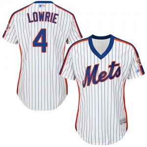 Authentic Women's Jed Lowrie White Alternate Jersey - #4 Baseball New York Mets Cool Base