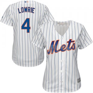 Authentic Women's Jed Lowrie White Home Jersey - #4 Baseball New York Mets Cool Base