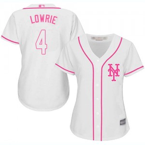 Authentic Women's Jed Lowrie White Jersey - #4 Baseball New York Mets Cool Base Fashion