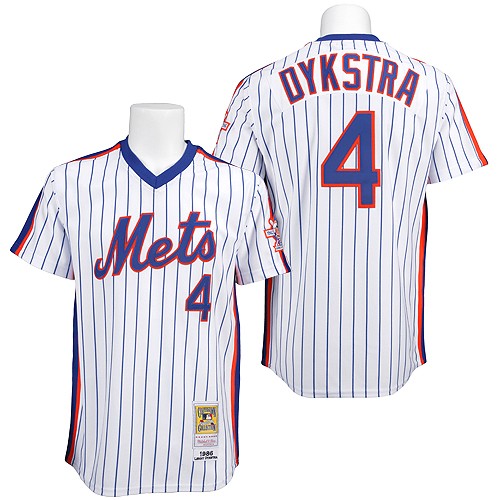 Men's New York Mets #4 Lenny Dykstra Authentic White/Blue Strip Throwback Baseball  Jersey