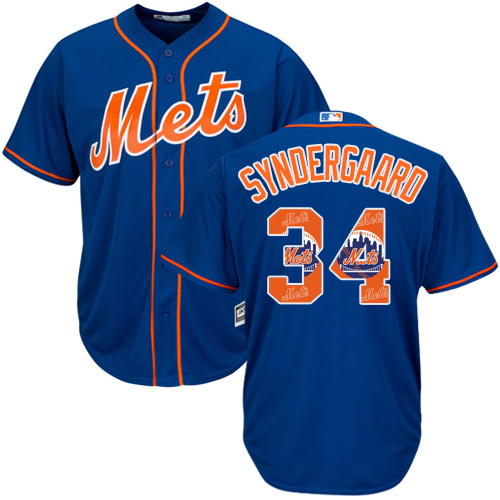 Men's New York Mets #34 Noah Syndergaard Authentic Royal Blue Team Logo Fashion Cool Base Baseball Jersey