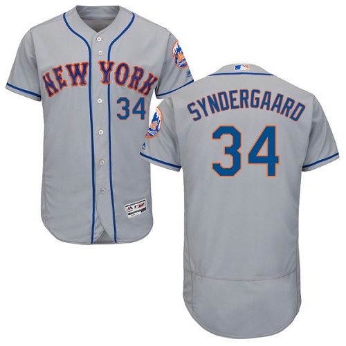 Men's New York Mets #34 Noah Syndergaard Grey Road Flex Base Authentic Collection Baseball Jersey