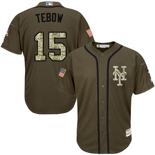 Men's New York Mets #15 Tim Tebow Authentic Green Salute to Service Baseball Jersey
