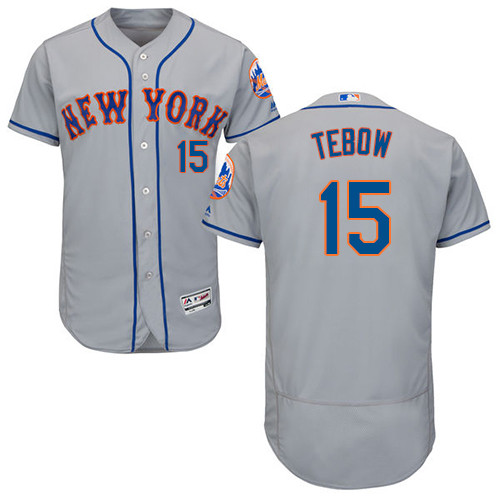 Men's New York Mets #15 Tim Tebow Grey Flexbase Authentic Collection Baseball Jersey